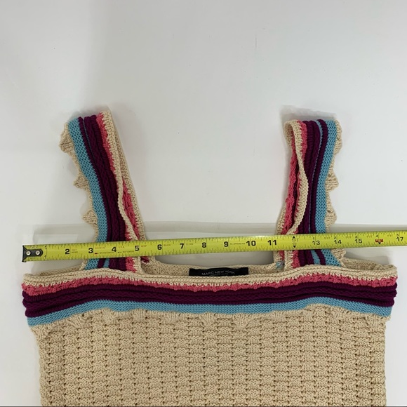 Andrew Marc New York Cream Crocheted Ruffle Stripe Boho Knit Tank Top New Nwt - Picture 14 of 16